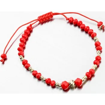 Oblečení a móda Dámský náramek žluté zlato 585 červený provázkový kuličkami PKL24-017 délka 20 cm