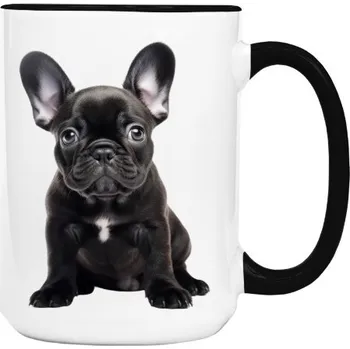 Hrnek velký barevný s potiskem Oblíbený černý Buldoček