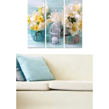 Obraz ASIR Obraz na MDF 3ks ZÁTIŠÍ S KVĚTINAMI 20 x 50 cm