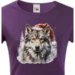 Dámské tričko Vánoční vlk, Barva Fialová Bezvatriko.cz 2154