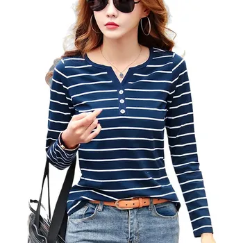 Dámské tričko Dámský bavlněný top s dlouhým rukávem a knoflíčky Barva: modrá, Velikost: XXL