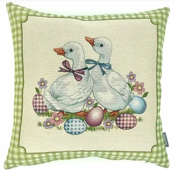 Dekorativní polštářek BYTEMA Gobelínový povlak na polštář HUSIČKY ZELENÉ KÁRO 45 x 45 cm