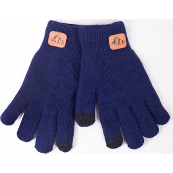 Rukavice Rukavice TEPLÉ prstové YO RED0211C TM. MODRÉ s motivem hor pro dotykový displej - mobil, tablet velikost rukavic: 20 cm