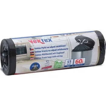 Odpadkový koš Sáčky odp. 60l-15ks-60x70cm,V6E, zatah. 22mik. černé VEKTEX