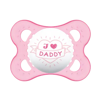 Dudlík silikonový plochý - I LOVE DADY růžový - 2-6měs.