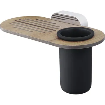 Mýdlenka BISK Erga Bergen, miska na mýdlo se sklenicí na kartáček, chrom-hnědá-černá, ERG-07104