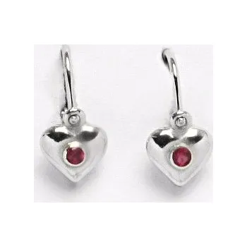 Náušnice Zlaté dětské náušnice srdíčko rubín - NK1327 bílé zlato (Dětské zlaté náušnice srdíčka se zirkony)