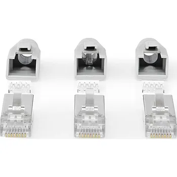 Síťový kabel NEDIS RJ45 konektor | RJ45 Pass Through | Pevný/vláknitý kabel FTP CAT6a | Přímý | Pozlacené | 10 ks | PVC | Šedá | Box