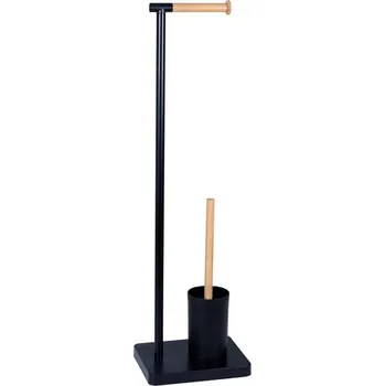 WC štětka BISK Erga Plain, volně stojící držák na WC papír s toaletním kartáčem, černá matná-hnědá, ERG-07993