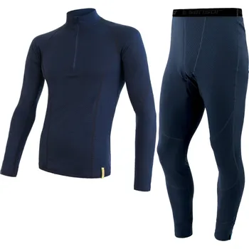 EGLOO Merino EGLOO DF MERINO ZipperNeck BaseSet pánské triko dl.rukáv ZIP+spodky, modrá Velikost: S