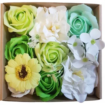 Mýdlo made by ANTEROS Dekorace Mýdlové květy Green White mix v dárkovém boxu