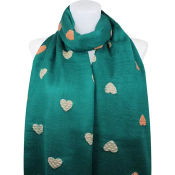 Šála Dámský oboustranný obdélníkový šál 2324-3 se srdíčky, zelené barvy