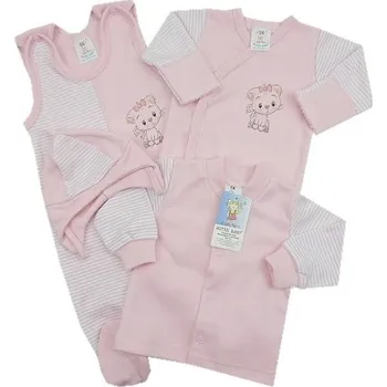 Kojenecká souprava Souprava do porodnice 4-dílná (body) růžová - vel. 56 kočička