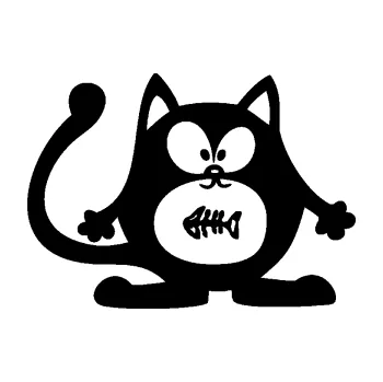 Samolepící dekorace SAMOLEPKA Kočka 042 pravá s rybou v bříšku (01 - černá) NA AUTO, NÁLEPKA, FÓLIE, POLEP, TUNING, VLASTNÍ TEXT, TISK, AUTOSAMOLEPKY.cz, POLEPY, OBRÁZEK, LOGO, SAMOLEPKY