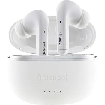 Sluchátka Intenso T302A Headset do uší (In Ear) Bluetooth® stereo bílá Potlačení hluku Indikátor nabití, headset, Nabíjecí pouzdro, dotykové ovládání