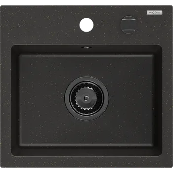 Granitový dřez Mexen Milo granitový dřez 1-komorový 435 x 410 mm, černý/zlatý metalik, sifon černý - 6505441000-75-B Granitové dřezy