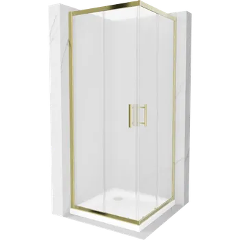 Mexen Rio čtvercová sprchová kabina 80 x 80 cm, matná, zlatá + sprchová vanička Flat, bílá - 860-080-080-50-30-4010G Sprchové kouty s vaničkou
