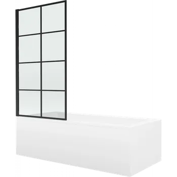 Vana Mexen Cubik obdélníková vana 170 x 70 cm s opláštěním a 1-křídlovou zástěnou 80 cm, černý vzor fix - 550317070X9308007077 Vany se zástěnou