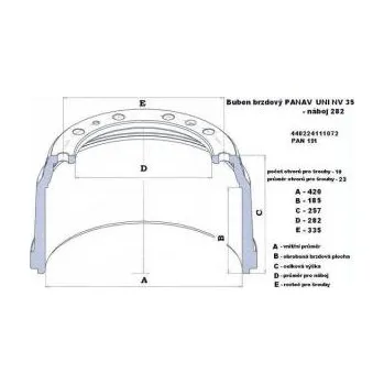 Brzdový buben Brzdový buben vlek 420x190x258/282/335/23x10 Panav 4305