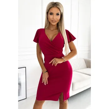 Dámské oblečení Fuchsiové šaty s výstřihem a páskem STEPHANIE 479-4 fuchsia Velikost: M