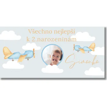 Party dekorace Personal Narozeninový banner s fotkou - Letadélka Rozměr banner: 130 x 65 cm