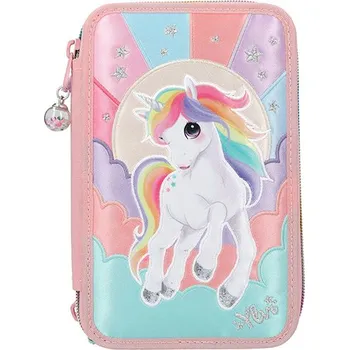 Penál Top Model Třípatrový školní penál Ylvi Unicorn Rainbow s výbavou – růžový jednorožec