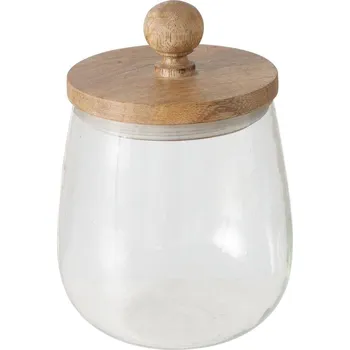 Keramický dřez Boltze Home Skleněná dóza VARUD s víkem z mangového dřeva, O 12 cm