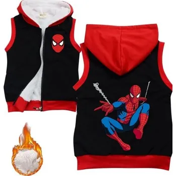 Chlapecký svetr Dětská bavlněná vesta s kožíškem a kapucí - Spiderman Barva: černo-červená - s pavučinou, Velikost: 100/2-3 roky