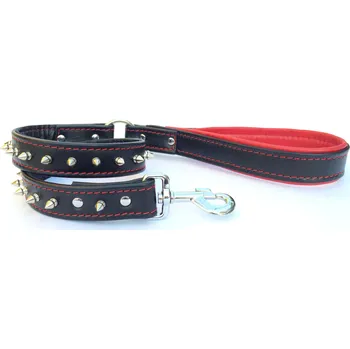 Vodítko pro psa Kožené vodítko s hroty pro psy Bestia Collars Spiked Barva polstrování a šití: Bílá