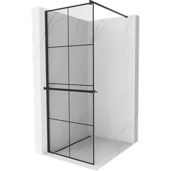 Mexen Kioto+ sprchová stěna s policí Walk-in 80 x 200 cm, černá mřížka, černá - 800-080-121-70-77 Sprchové stěny