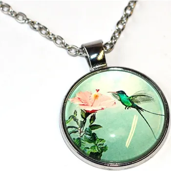 Řetízek Řetízek Fashion Jewerly - Amulet Kolibřík a lilie v zelené, Posel radosti, Nejmenší ptáček na světě, Free spirit 3505