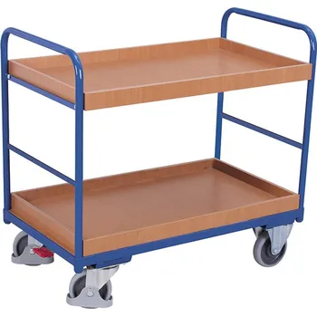 Variofit Policový vozík, 2 police s ohraněním, Variofit, ložná plocha 116 x 75 cm, do 250 kg, modrá/antracit Barva: modrá RAL5010