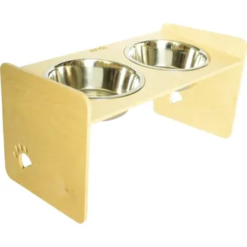 Miska pro psa Stojan na misky pro psy Dogbar RACIO L pro velká plemena 2x miska 2500 ml 62 x 36 x 34 cm přírodní dřevo