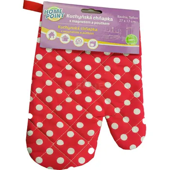 Chňapka Kuchyňská chňapka bavlna / teflon HOME POINT, červená s puntíky, 27x17cm, 2ks (pravá, levá)