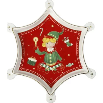 Vánoční porcelánová tác/mísa 20cm ELFOMAGIA BRANDANI (barva - porcelán, bílá/červená/zelená)
