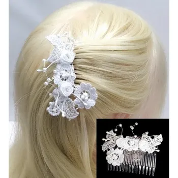 Ozdoba do vlasů Hřebínek do vlasů bílý krajkový s perličkami BH14d