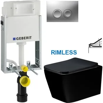 GEBERIT KOMBIFIXBasic vč. matného tlačítka DELTA 25 + WC MEXEN TEO ČERNÁ Rimless + SEDÁTKO 110.100.00.1 21MA ME02