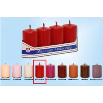 Svíčka Lima Svíčka hladká červená válec 40 x 70 mm 4 kusy