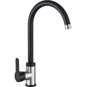 Vodovodní baterie INVENA - Dřezová baterie IRON, nerez/ černá BZ-53-L04-L