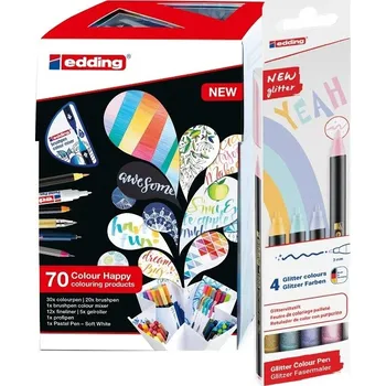 Sada EDDING Happy Set, 70ks + DÁREK fix EDDING 1200 GLITTER 4ks pastelové