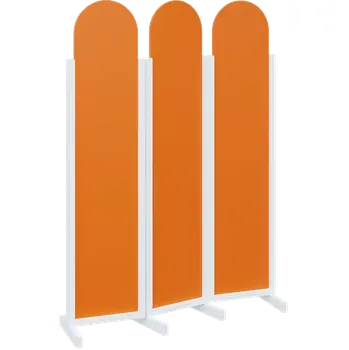 Paraván ATMOSFERE ROUND 119, dřevěný 3-dílný paraván, mobilní, výška 1900 mm, rám bílá, výplň pomeranč