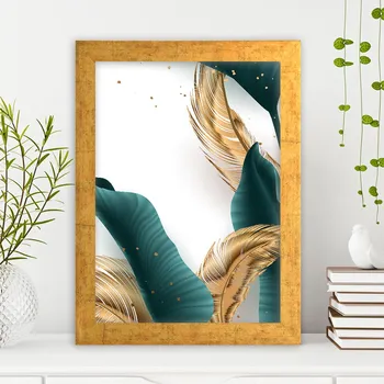 Obraz ASIR Obraz na MDF s rámem ZELENÉ LISTY A ZLATÁ BRKA 24 x 29 cm