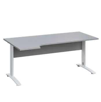 Psací stůl LKR 28 - 184 stůl kancelářský, rohový, levý, kovová podnož bílá, deska 25 mm, široký 1800 mm, šedá