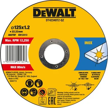 Řezný kotouč Řezný kotouč na nerezovou ocel 125x1,2x22,2 ( 10ks v plechovce) DeWALT DT42340TZ