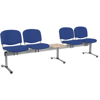 CL - 25 + D, čalouněná lavice do čekárny, 4-sedák, stolek, látka SUE - S 9 tmavě modrá, kostra stříbrná
