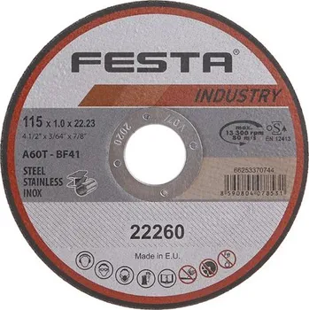 Řezný kotouč 115x1x22.2mm řezný na kov FESTA INDUSTRY kotouč 22260