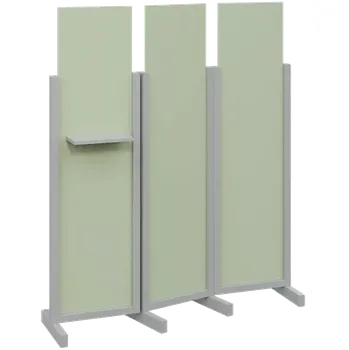 Paraván ATMOSFERE LINE 316, dřevěný 3-dílný paraván, mobilní, výška 1600 mm, rám šedá, výplň šedo-zelinkavá, polička