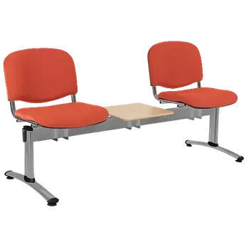 Zahradní lavice CL - 23 + D, čalouněná lavice do čekárny, 2-sedák, stolek, látka SUE - S 1447 lososová, kostra stříbrná