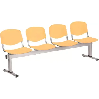 VINCENZA - 4, plastová lavice do čekárny, 4-sedák, meruňková, kostra stříbrná