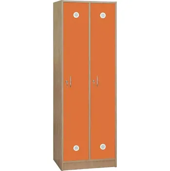 Šatní skříň STL - 180 - 60 šatní skříň dřevěná, 2-dveřová, šatní tyč, 1800x600x500, sokl, korpus buk royal/dveře pomeranč